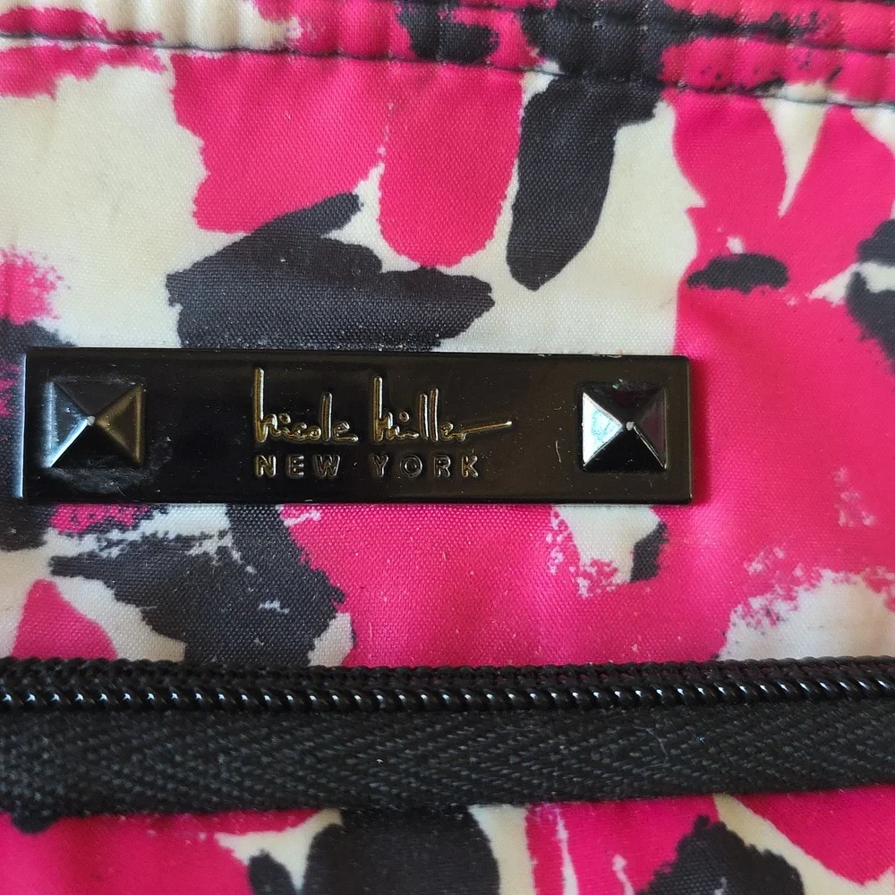 Chic Floral Nicole Miller Cosmetic Bag - Pink and Black